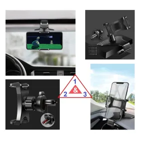 3 in 1 Car GPS Smartphone Holder: Dashboard / Visor Clamp   AC Grid Clip for Evolve RG200 Gladiator - Black