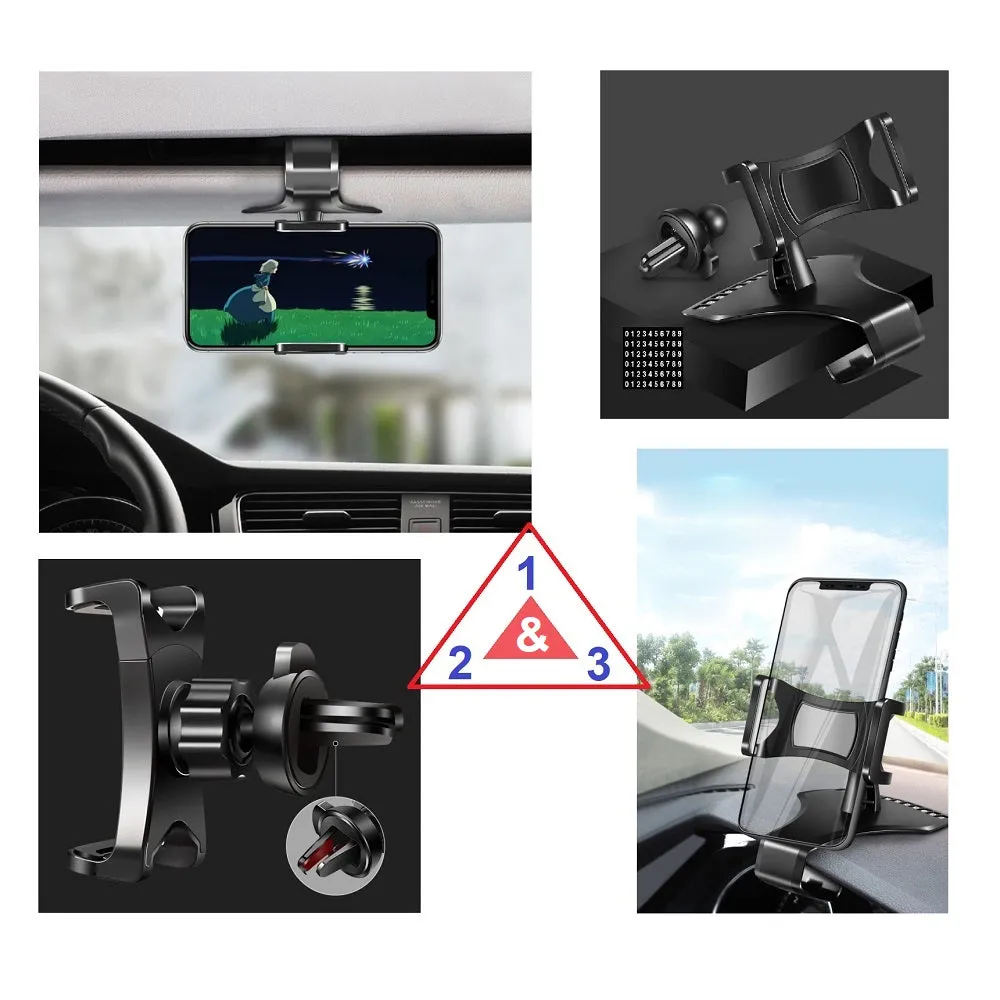 3 in 1 Car GPS Smartphone Holder: Dashboard / Visor Clamp   AC Grid Clip for Evolve RG200 Gladiator - Black