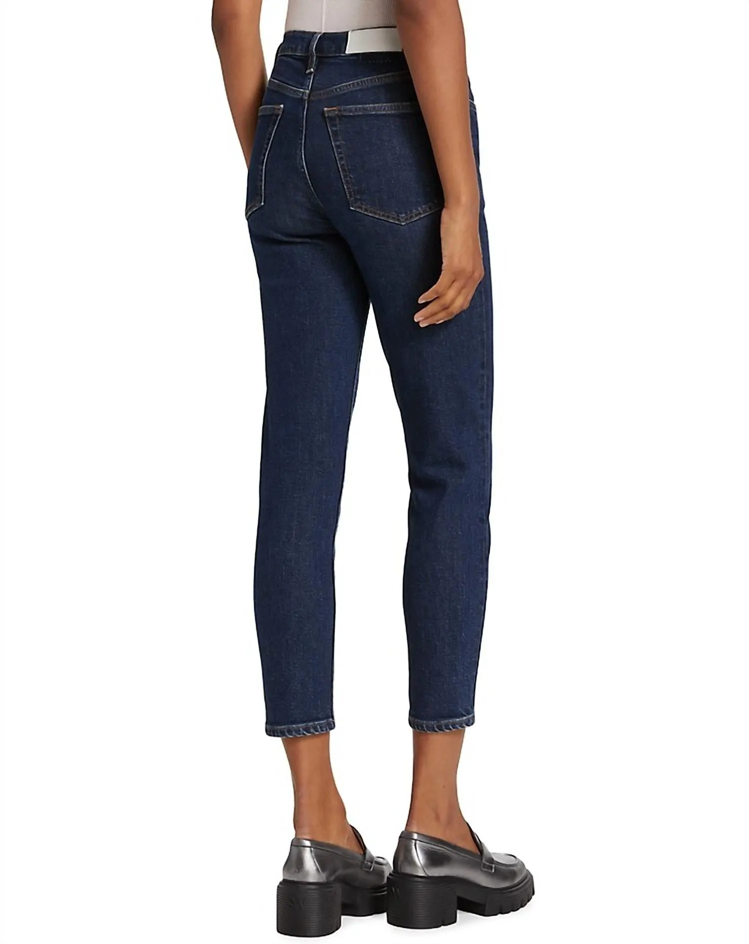 70S Stove Pipe Dark Rinse 5 Pocket Style Cropped Denim Jeans