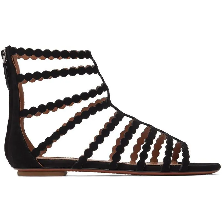 ALAÃA Black Suede Cage Flat Sandals