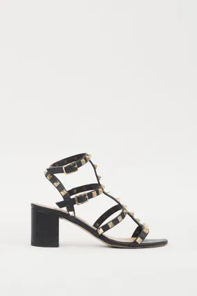 Black & Gold Leather Rockstud Sandal