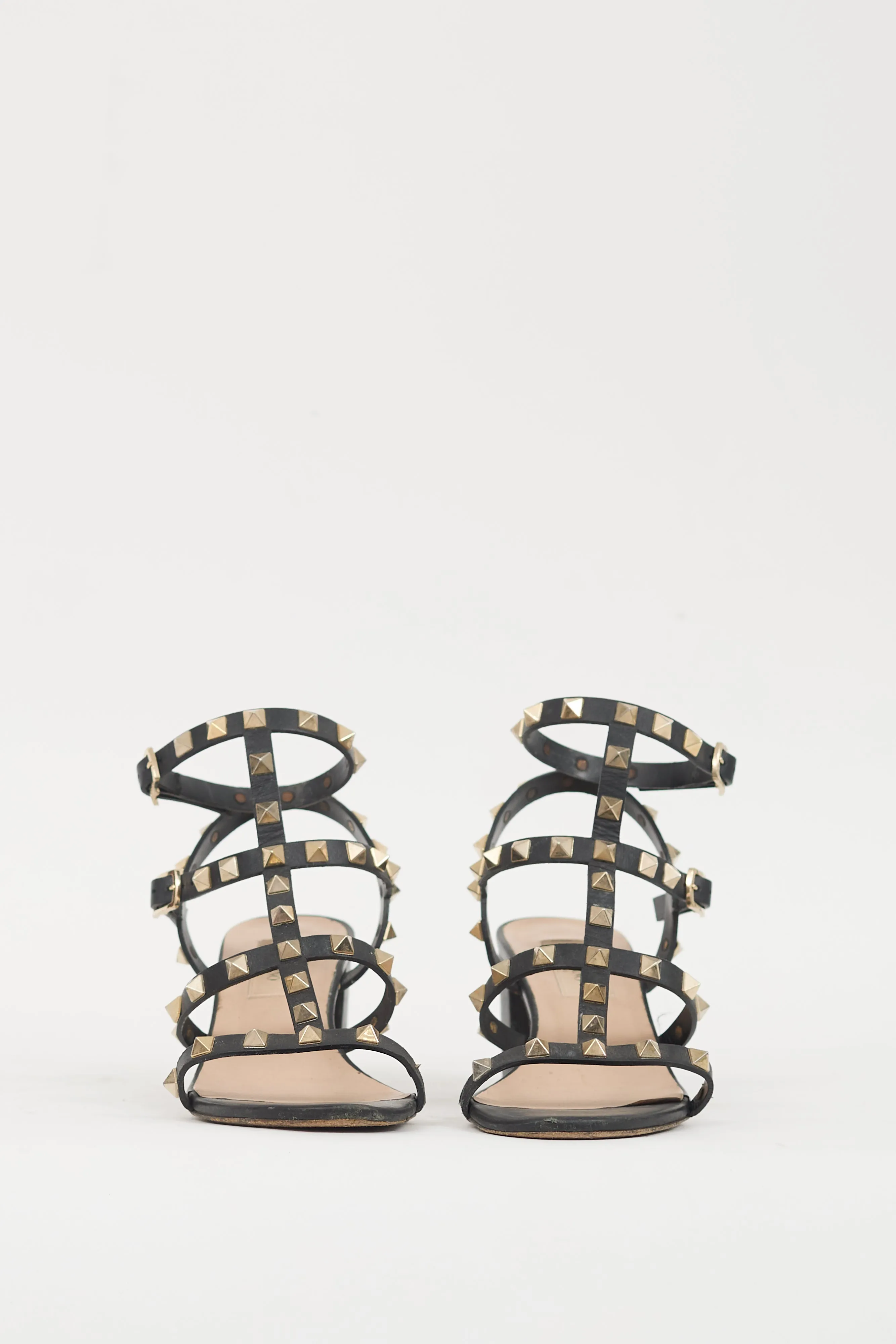 Black & Gold Leather Rockstud Sandal