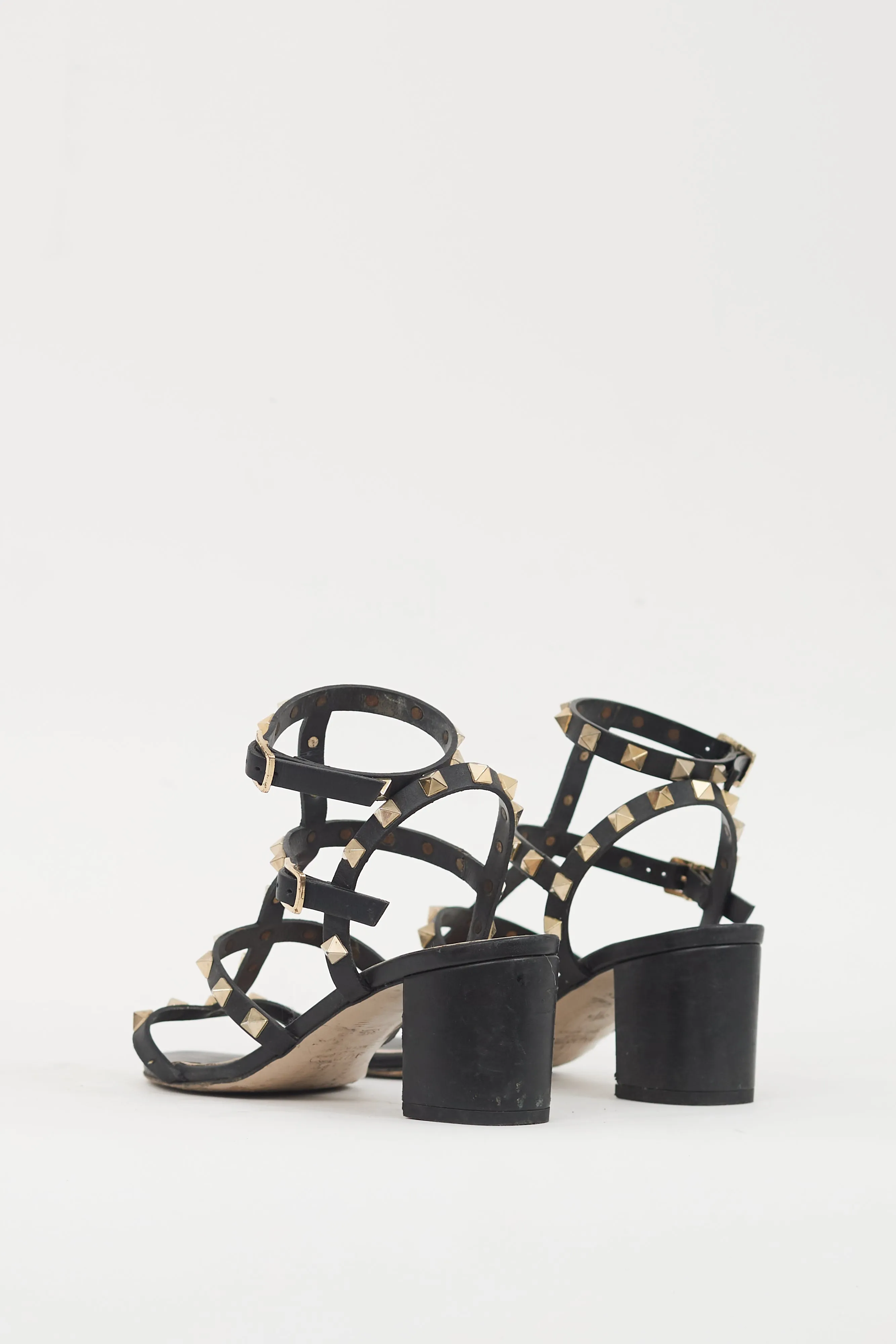 Black & Gold Leather Rockstud Sandal