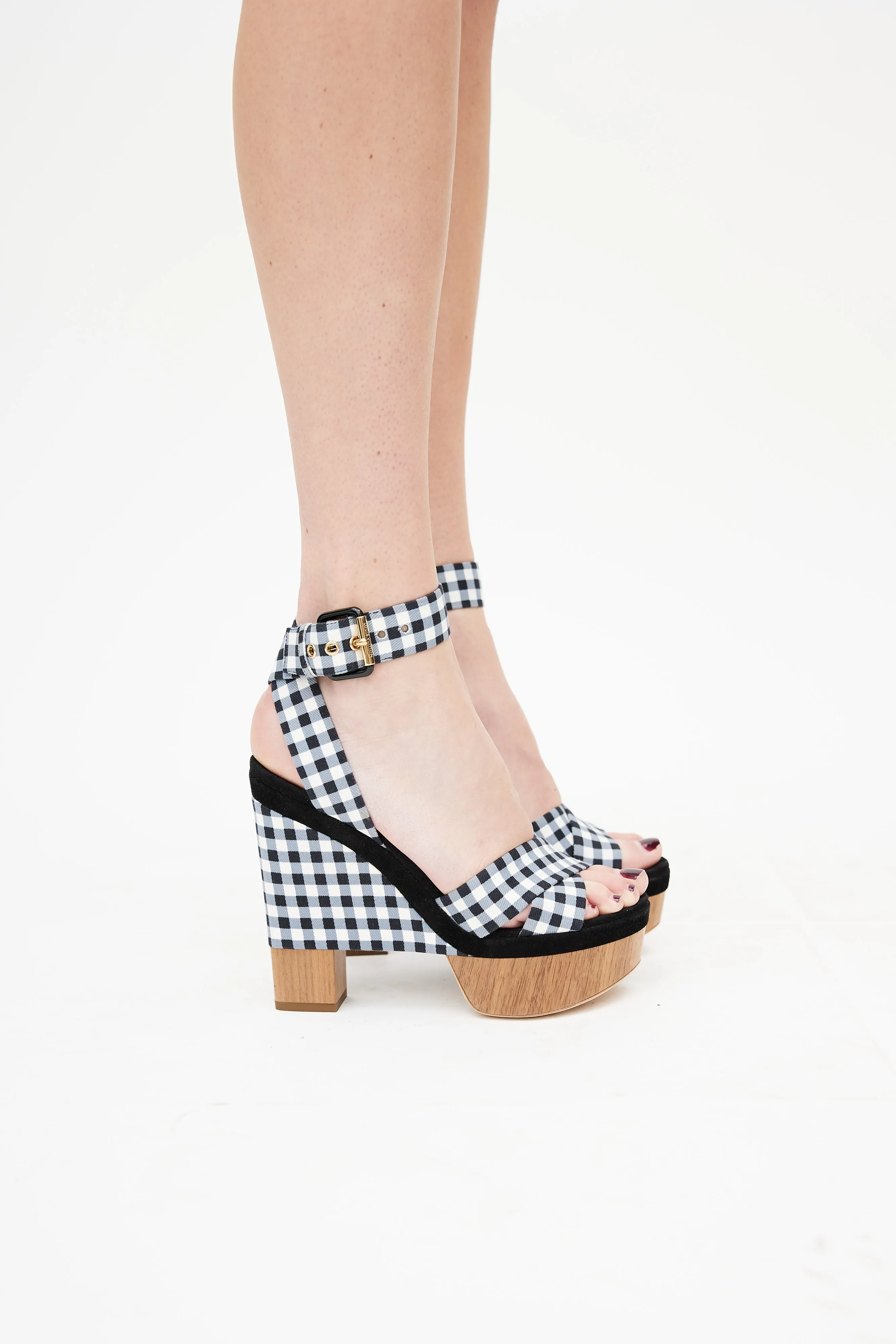 Black & Multicolour Gingham Platform Sandal