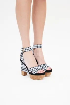 Black & Multicolour Gingham Platform Sandal