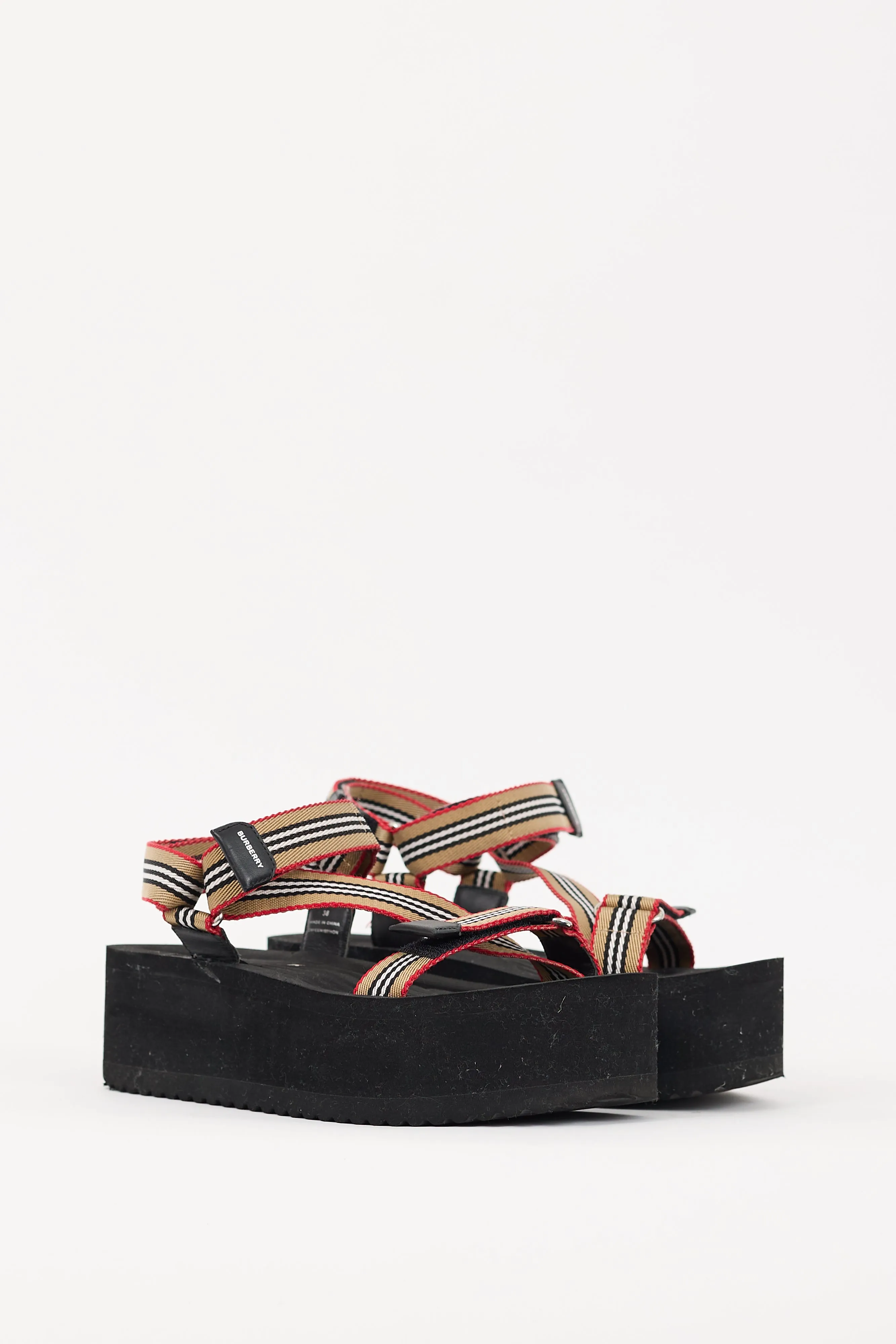 Black & Multicolour Icon Stripe Platform Sandal