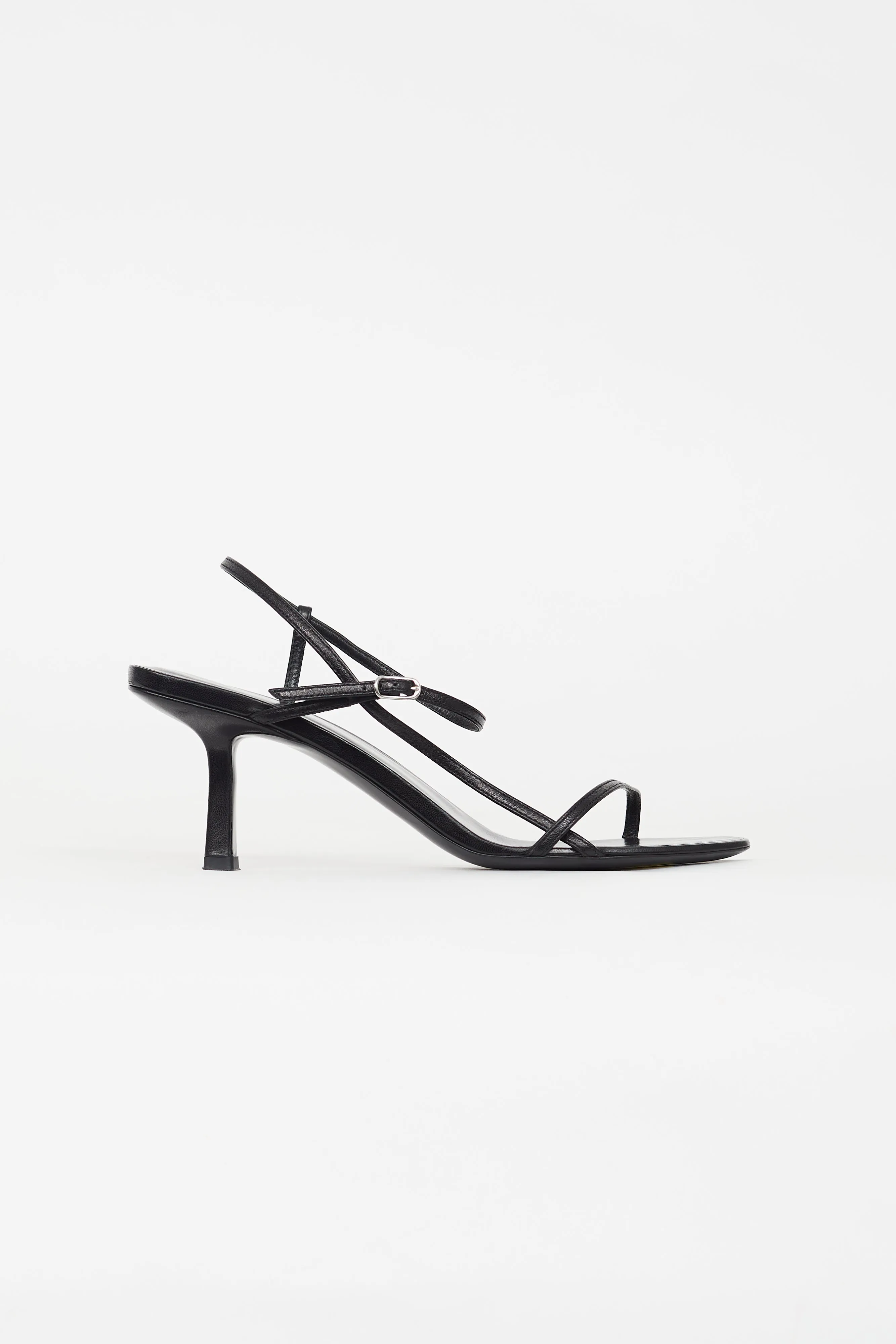 Black Leather Bare Heeled Sandal