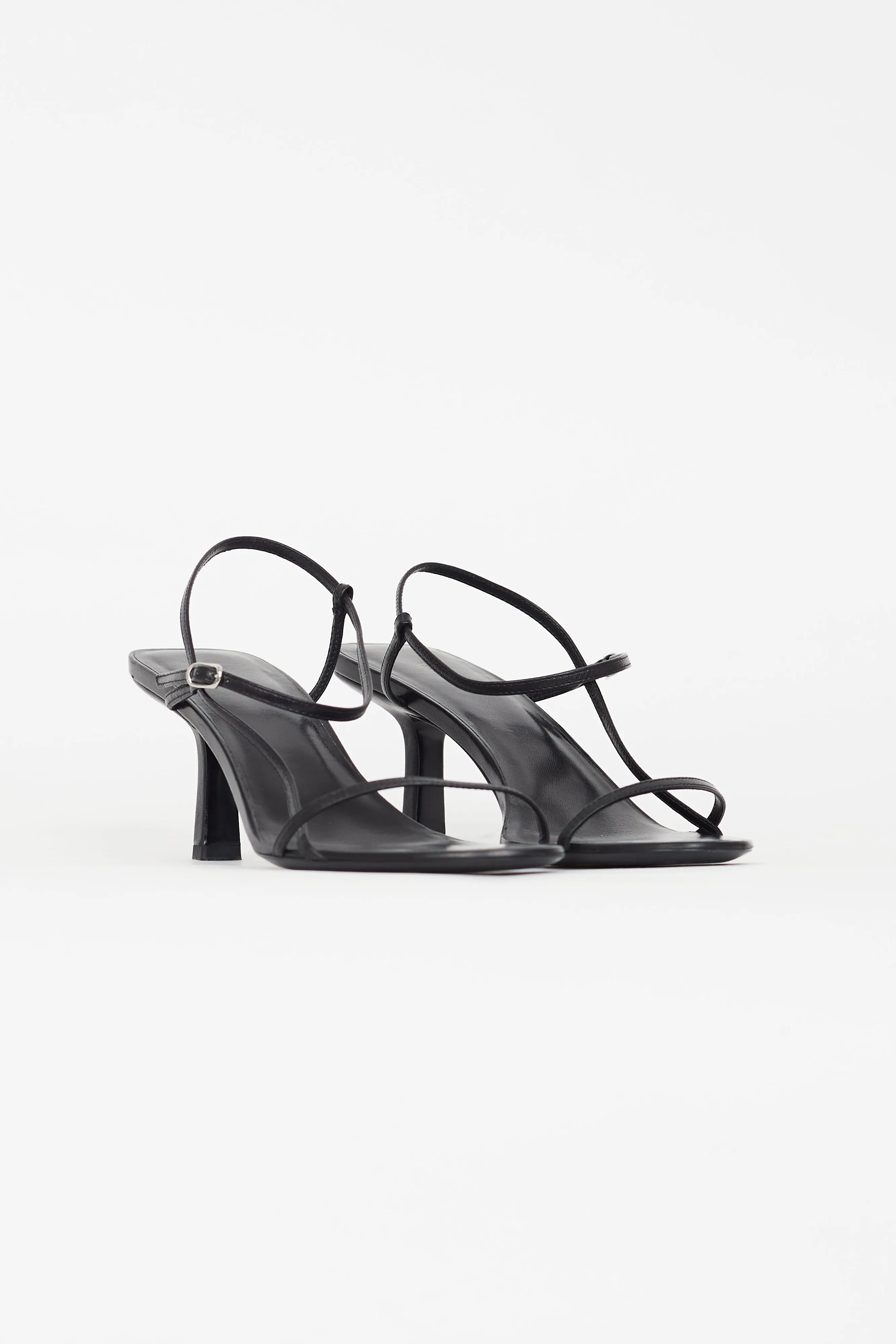 Black Leather Bare Heeled Sandal
