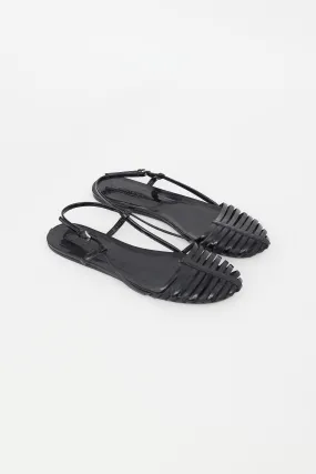 Black Leather Caged Sandal