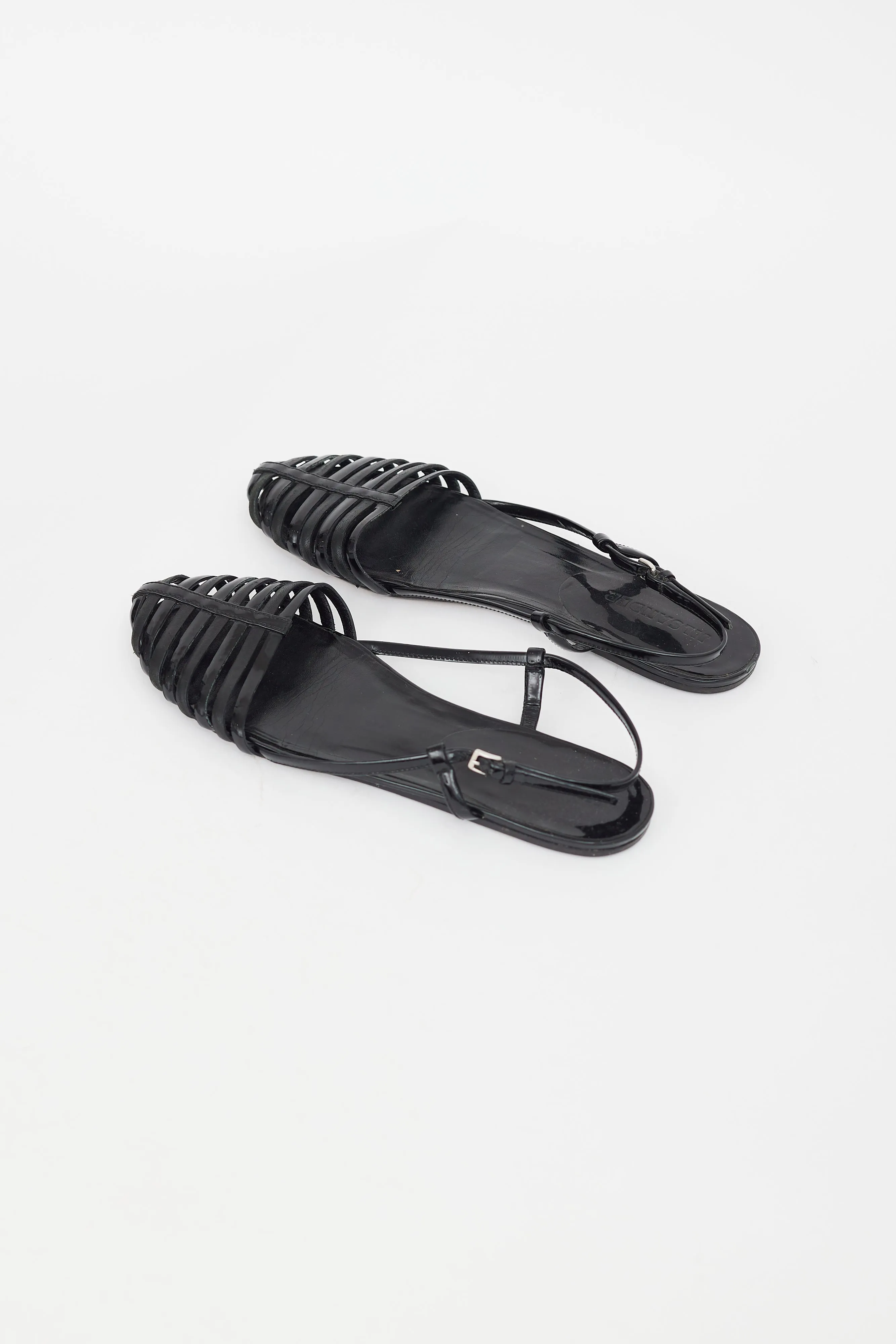Black Leather Caged Sandal