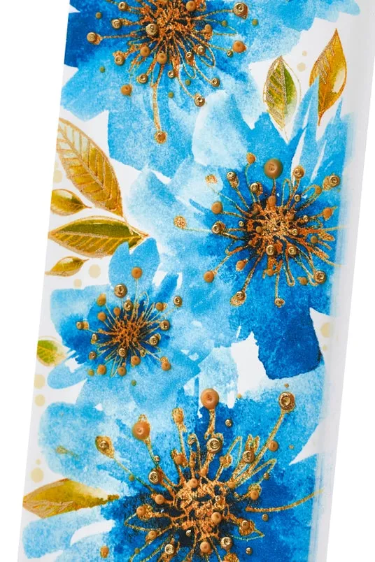 Blue and Gold Flowers Flat Handmade Candle