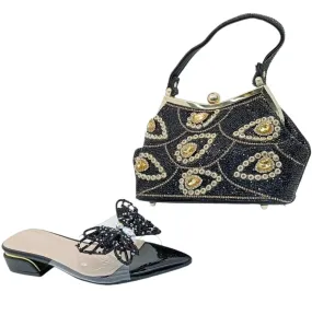 Butterfly Detail Clear Mules Block Sandal & Handbag Set