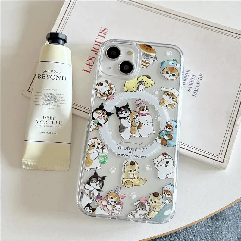 Cute Fun Mofusand Sanrio Character Cat Wireless Charging MagSafe Holder Phone Case Cover for iPhone