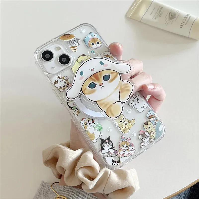 Cute Fun Mofusand Sanrio Character Cat Wireless Charging MagSafe Holder Phone Case Cover for iPhone