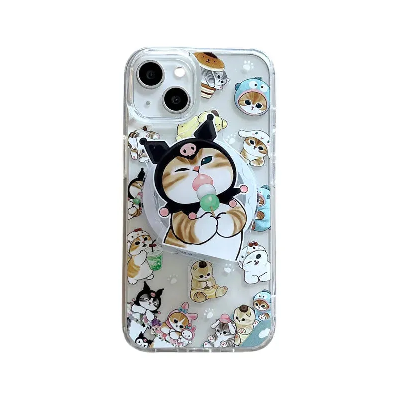 Cute Fun Mofusand Sanrio Character Cat Wireless Charging MagSafe Holder Phone Case Cover for iPhone