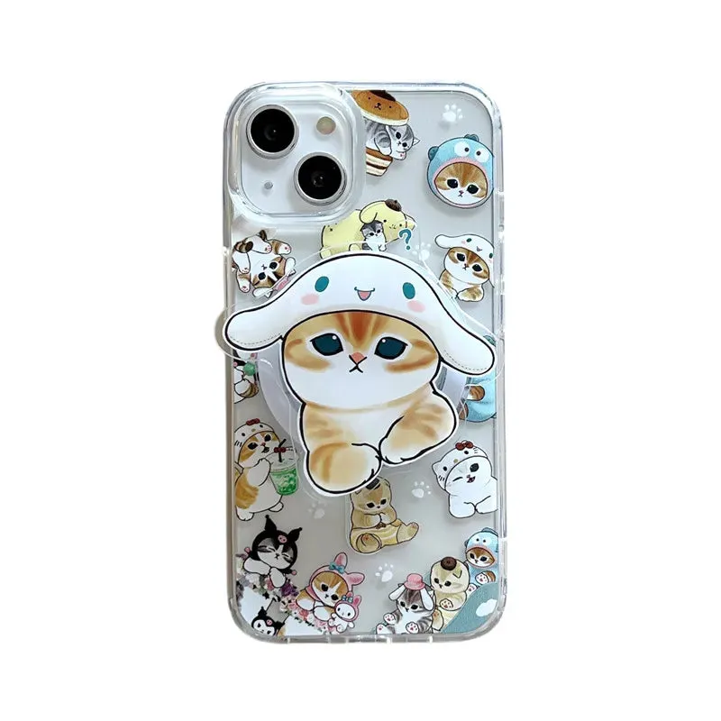 Cute Fun Mofusand Sanrio Character Cat Wireless Charging MagSafe Holder Phone Case Cover for iPhone