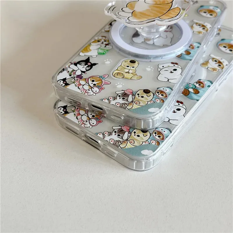 Cute Fun Mofusand Sanrio Character Cat Wireless Charging MagSafe Holder Phone Case Cover for iPhone