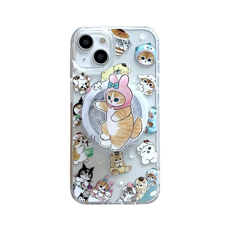 Cute Fun Mofusand Sanrio Character Cat Wireless Charging MagSafe Holder Phone Case Cover for iPhone