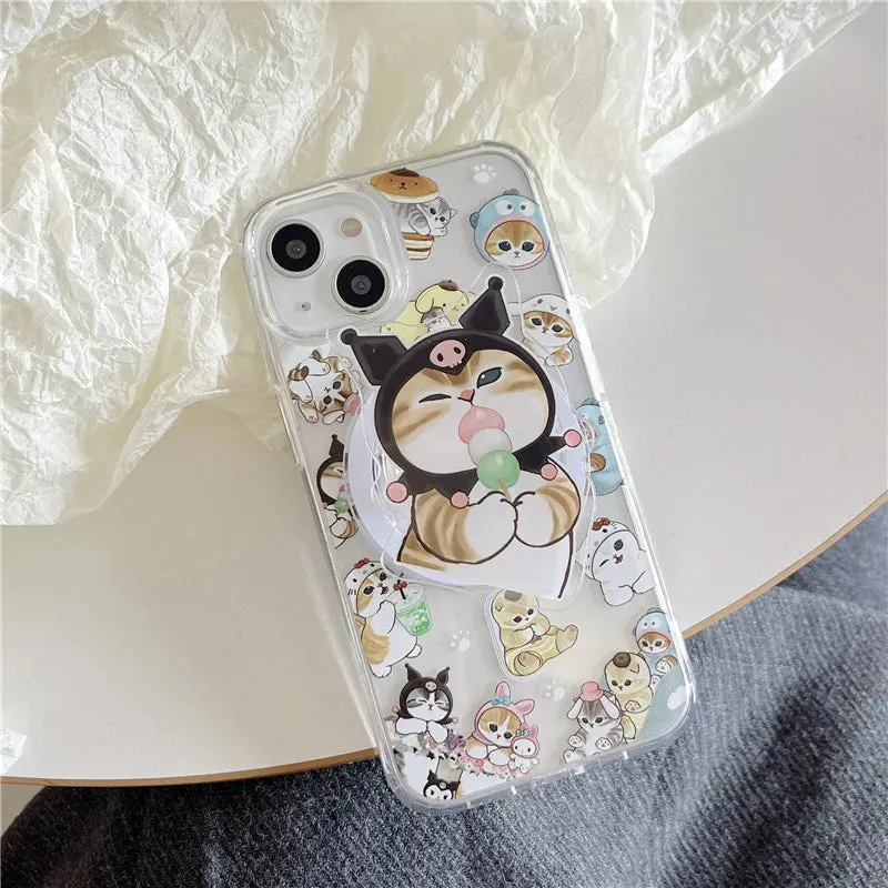 Cute Fun Mofusand Sanrio Character Cat Wireless Charging MagSafe Holder Phone Case Cover for iPhone