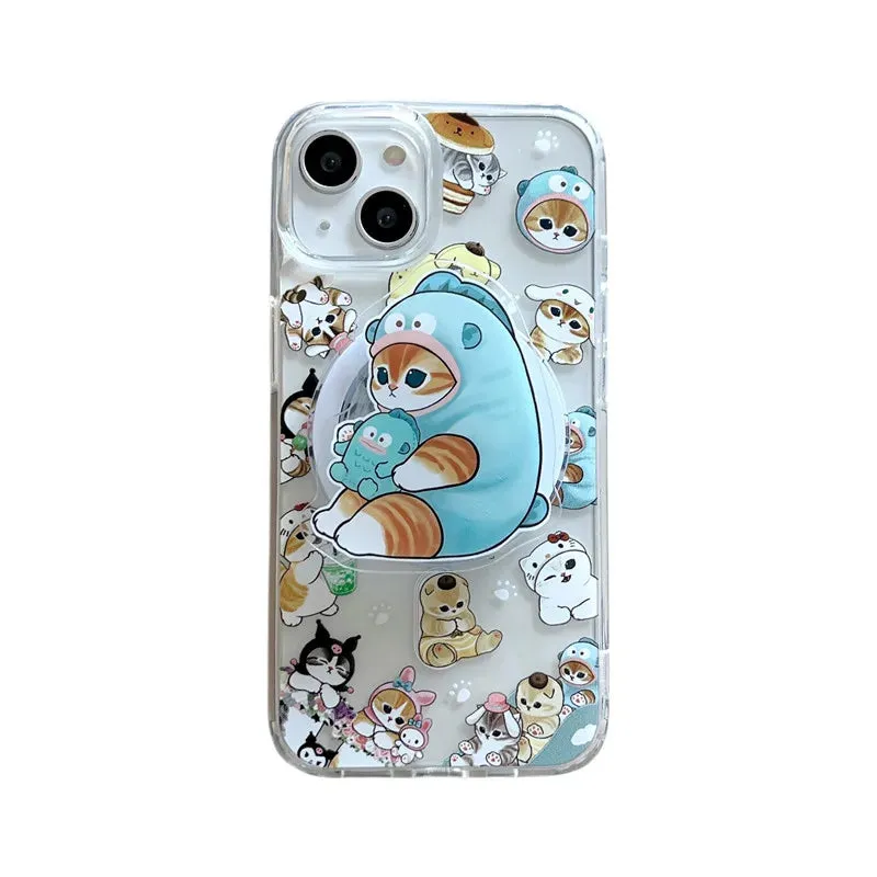 Cute Fun Mofusand Sanrio Character Cat Wireless Charging MagSafe Holder Phone Case Cover for iPhone