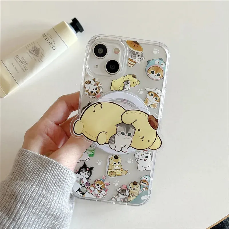 Cute Fun Mofusand Sanrio Character Cat Wireless Charging MagSafe Holder Phone Case Cover for iPhone