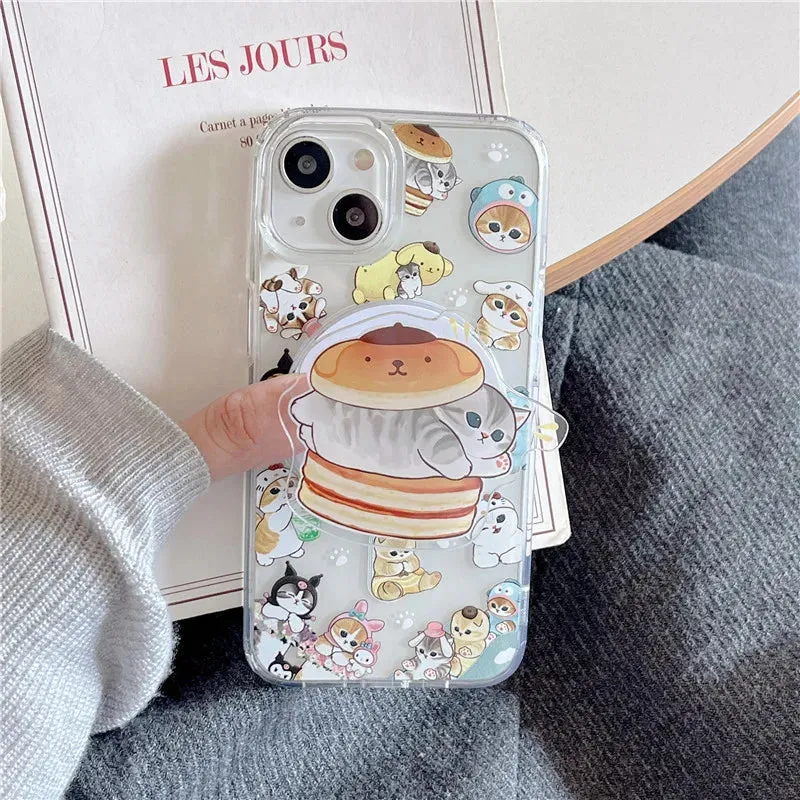 Cute Fun Mofusand Sanrio Character Cat Wireless Charging MagSafe Holder Phone Case Cover for iPhone