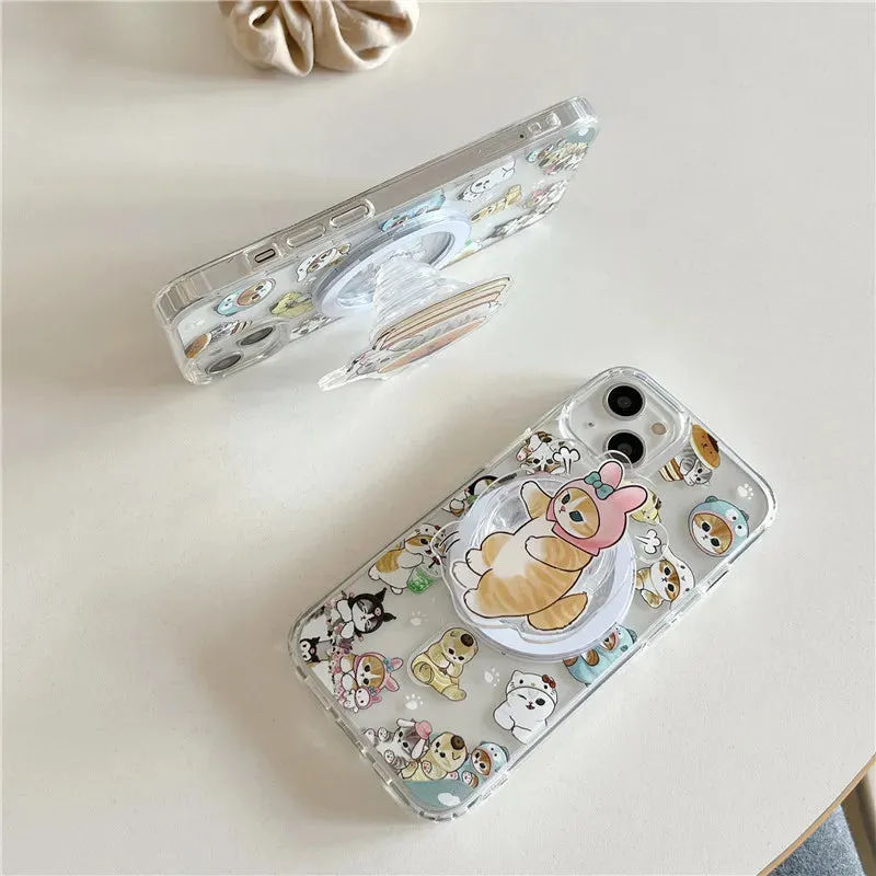 Cute Fun Mofusand Sanrio Character Cat Wireless Charging MagSafe Holder Phone Case Cover for iPhone