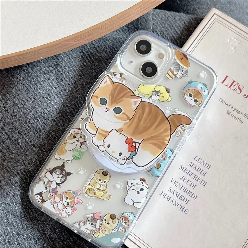 Cute Fun Mofusand Sanrio Character Cat Wireless Charging MagSafe Holder Phone Case Cover for iPhone