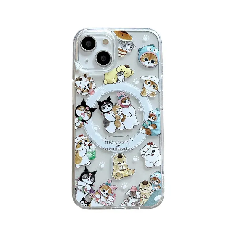 Cute Fun Mofusand Sanrio Character Cat Wireless Charging MagSafe Holder Phone Case Cover for iPhone