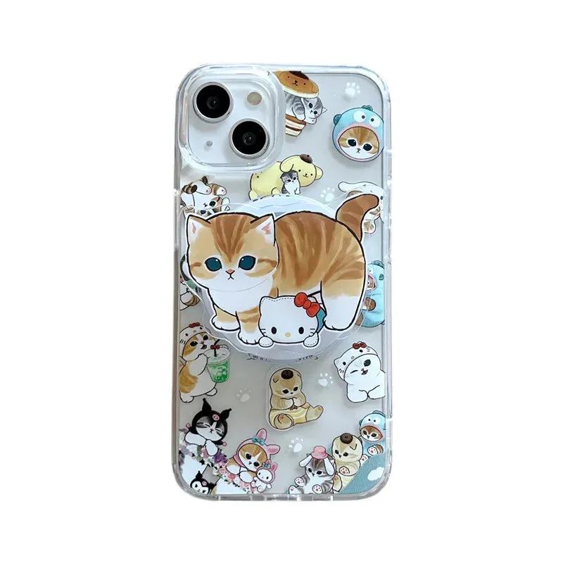 Cute Fun Mofusand Sanrio Character Cat Wireless Charging MagSafe Holder Phone Case Cover for iPhone