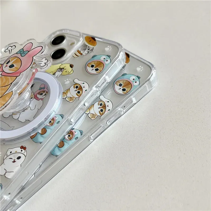 Cute Fun Mofusand Sanrio Character Cat Wireless Charging MagSafe Holder Phone Case Cover for iPhone