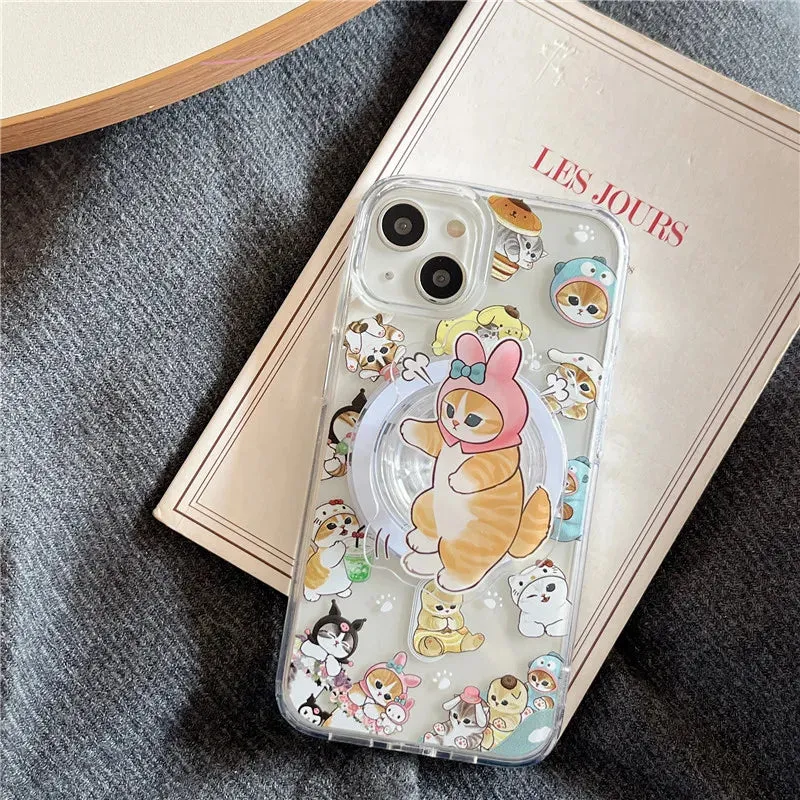 Cute Fun Mofusand Sanrio Character Cat Wireless Charging MagSafe Holder Phone Case Cover for iPhone