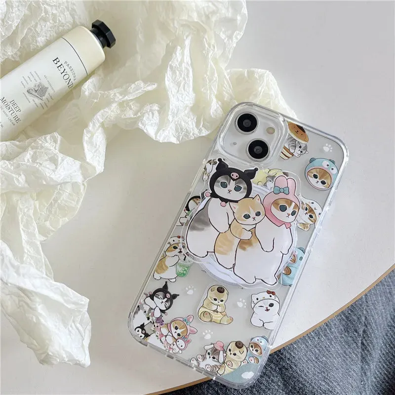 Cute Fun Mofusand Sanrio Character Cat Wireless Charging MagSafe Holder Phone Case Cover for iPhone
