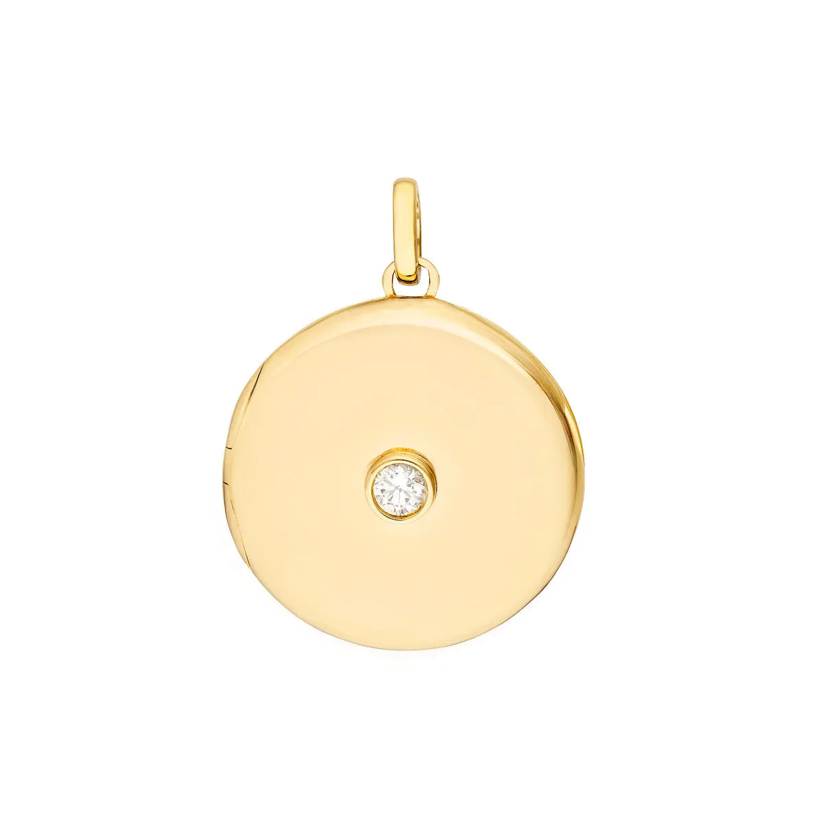 Diamond Round Locket Pendant - 14K Yellow Gold (1/10tcw) - by Dazyle