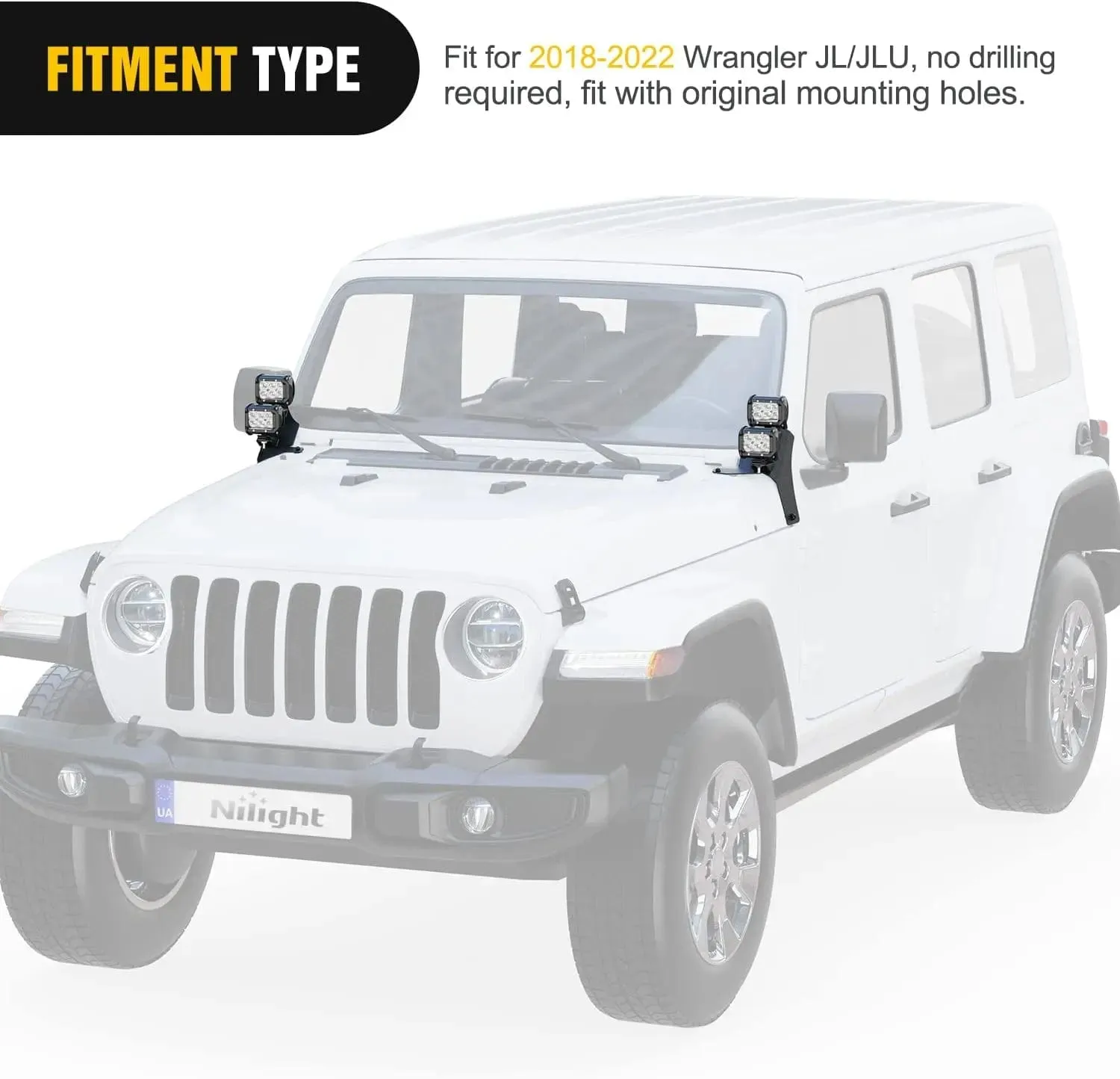 Dual A-Pillar Windshield Hinge Mounts For 2018-2024 Jeep Wrangler JL 2020-2024 Gladiator JT