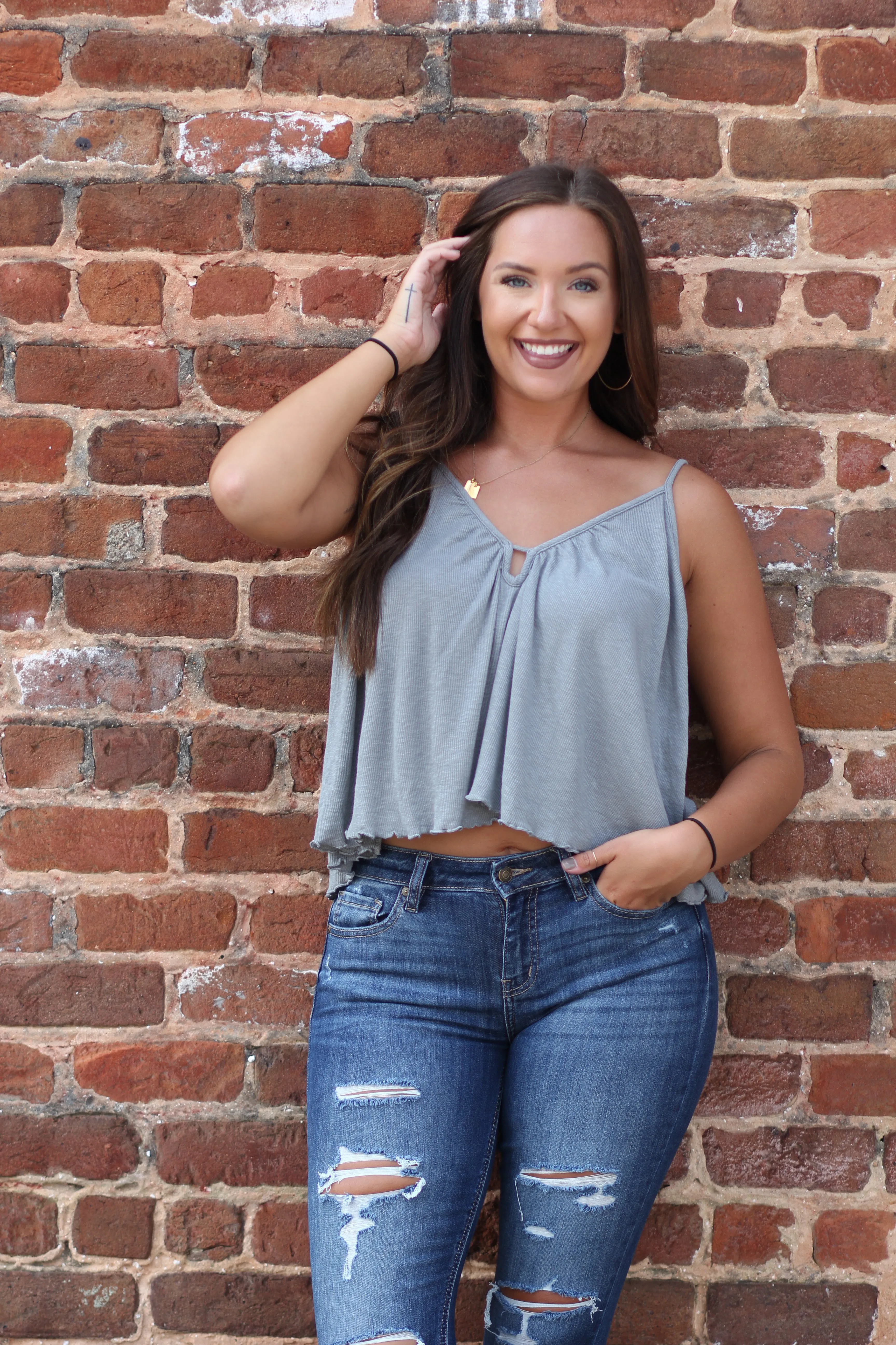 Dusty Sage Keyhole Ribbed Knit Tank