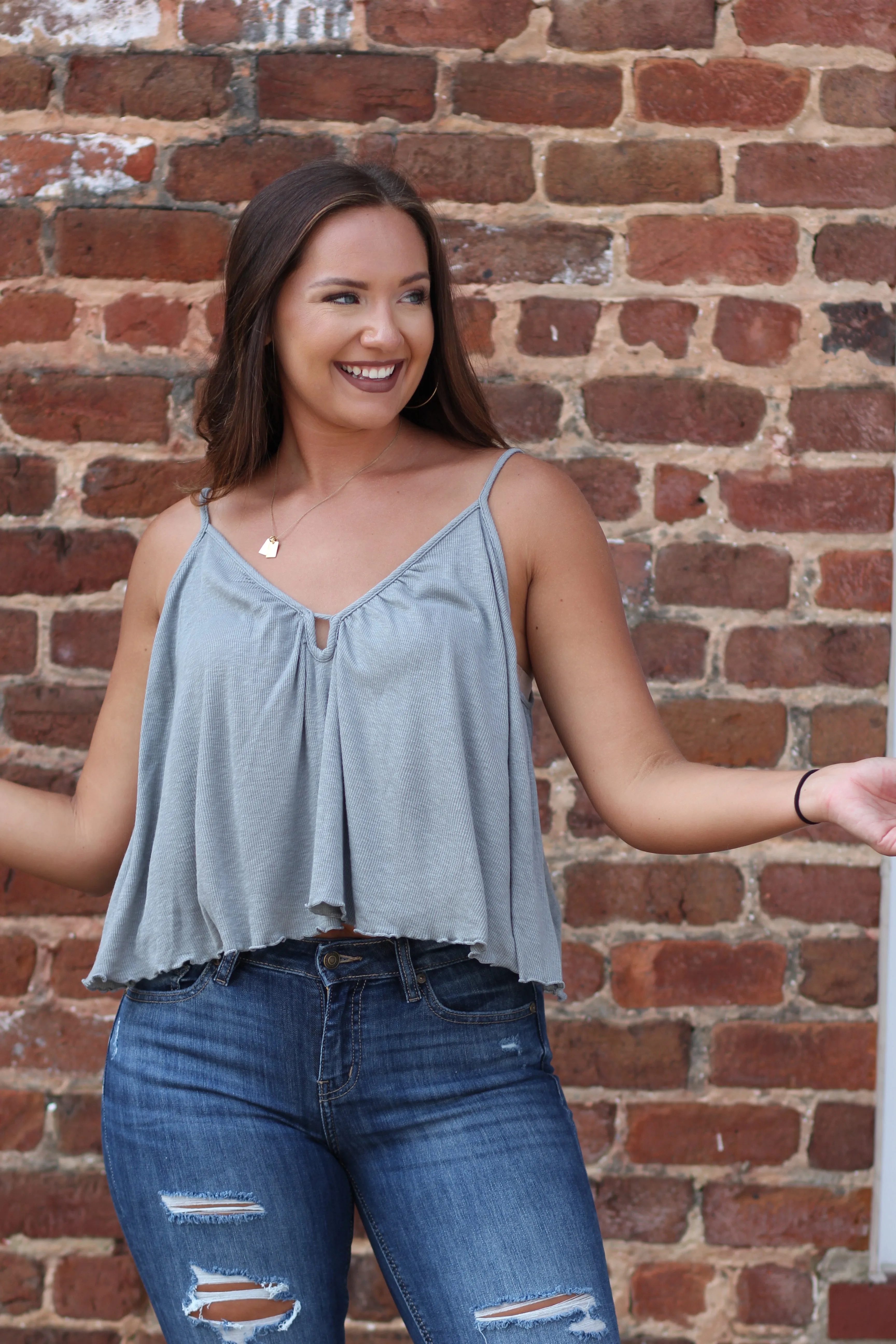 Dusty Sage Keyhole Ribbed Knit Tank