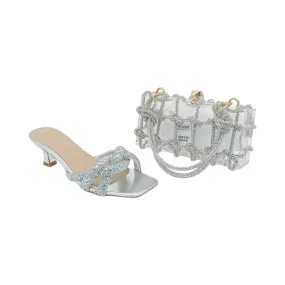 Meilee Rhinestone Mule Heels and Acrylic Handbag Set