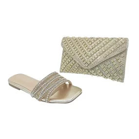 Nice Style Rhinestone Strap Flat Sandals & Clutch Set
