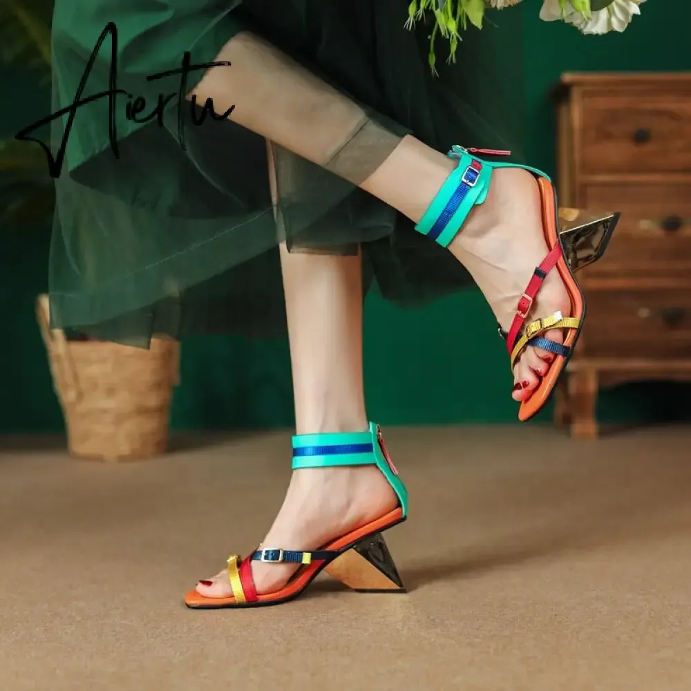 Summer New European America Fashion Style Metal Strange Heels Peep Toe Cut Out Back Strap Bling Women Gladiator Sandals