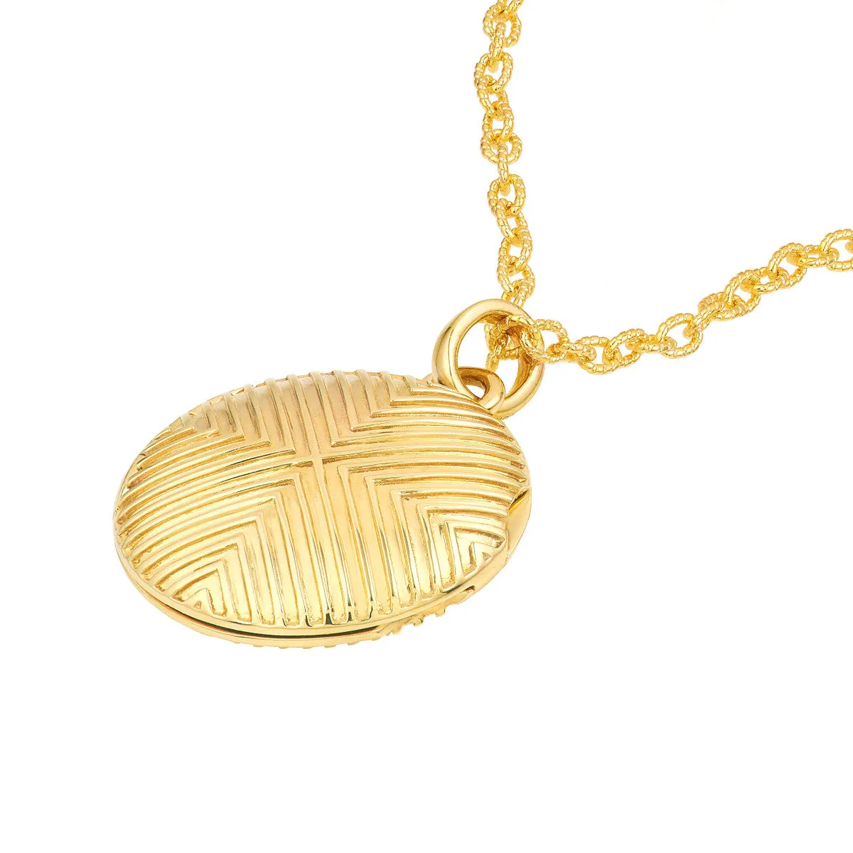 Textured Circle Locket Pendant - 14K Yellow Gold - by Dazyle