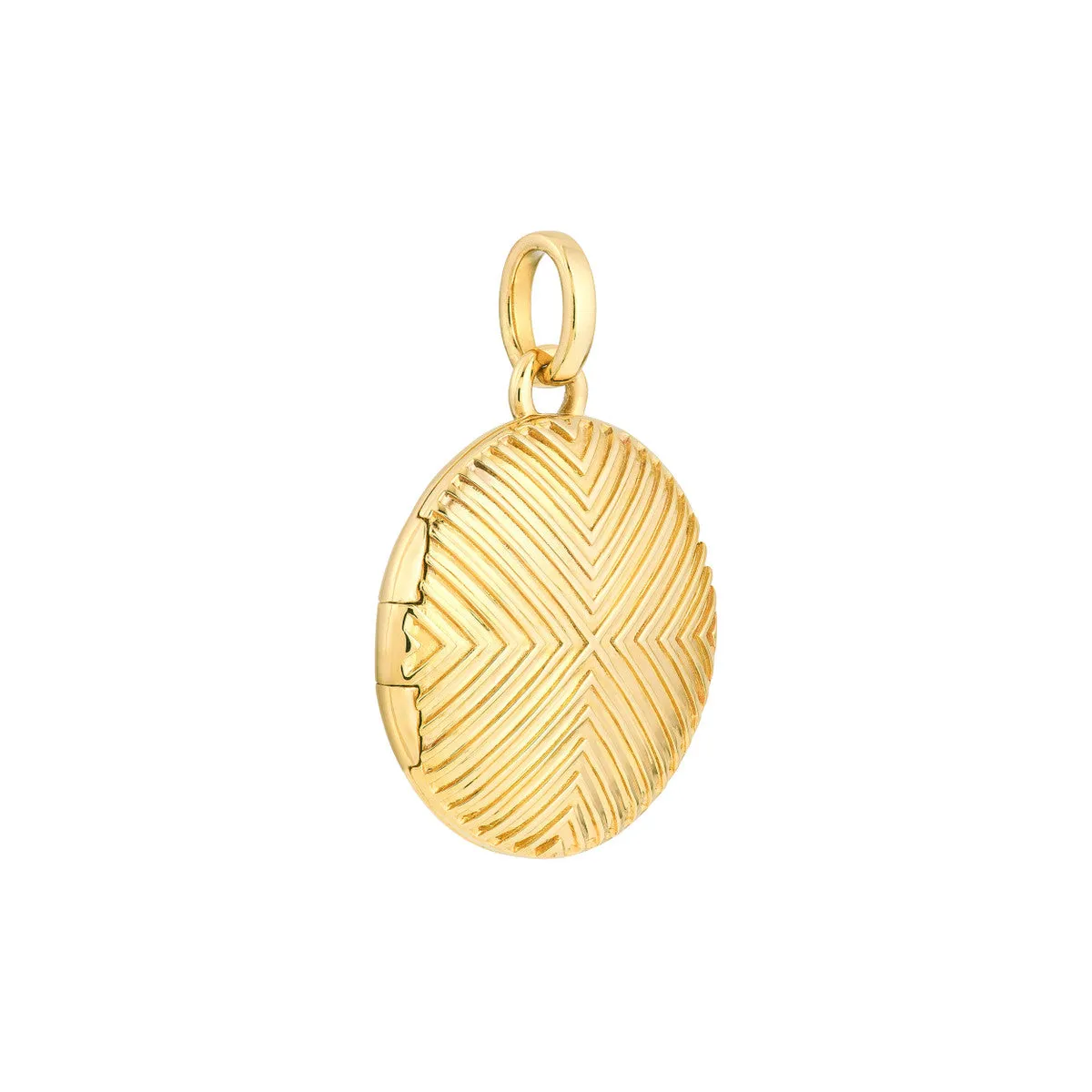 Textured Circle Locket Pendant - 14K Yellow Gold - by Dazyle