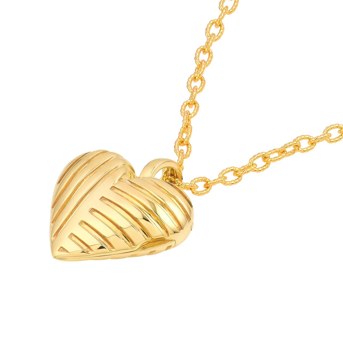 Textured Heart Locket Pendant - 14K Yellow Gold - by Dazyle