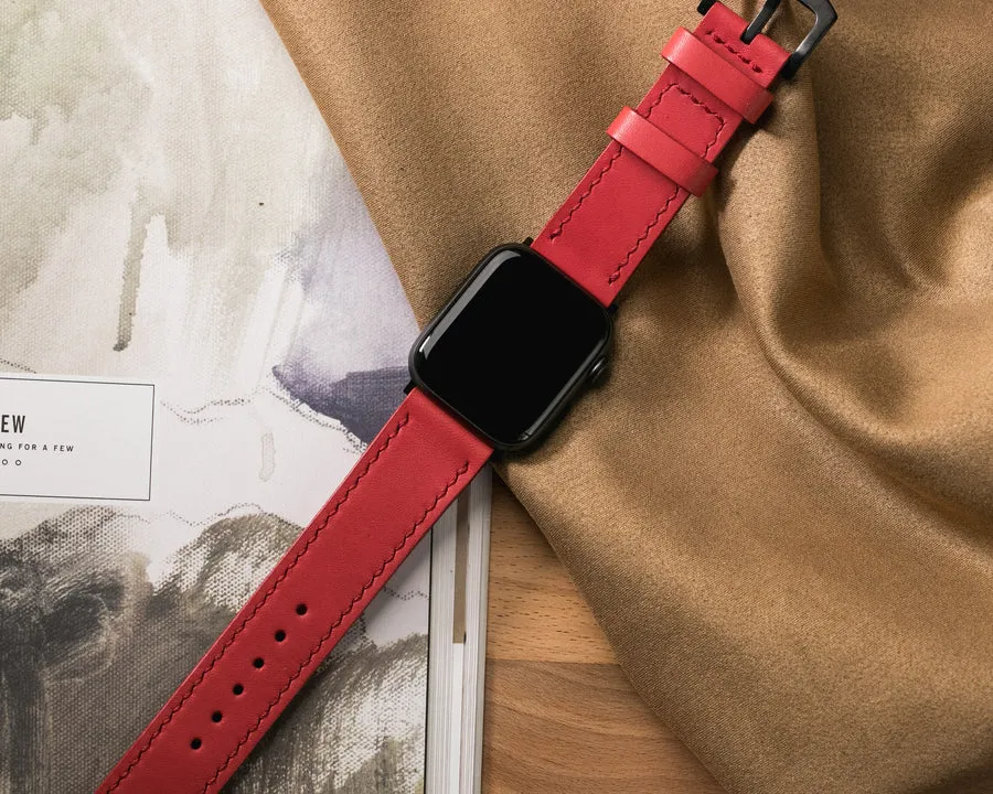 VegTan Leather Apple Watch Strap - Carmine