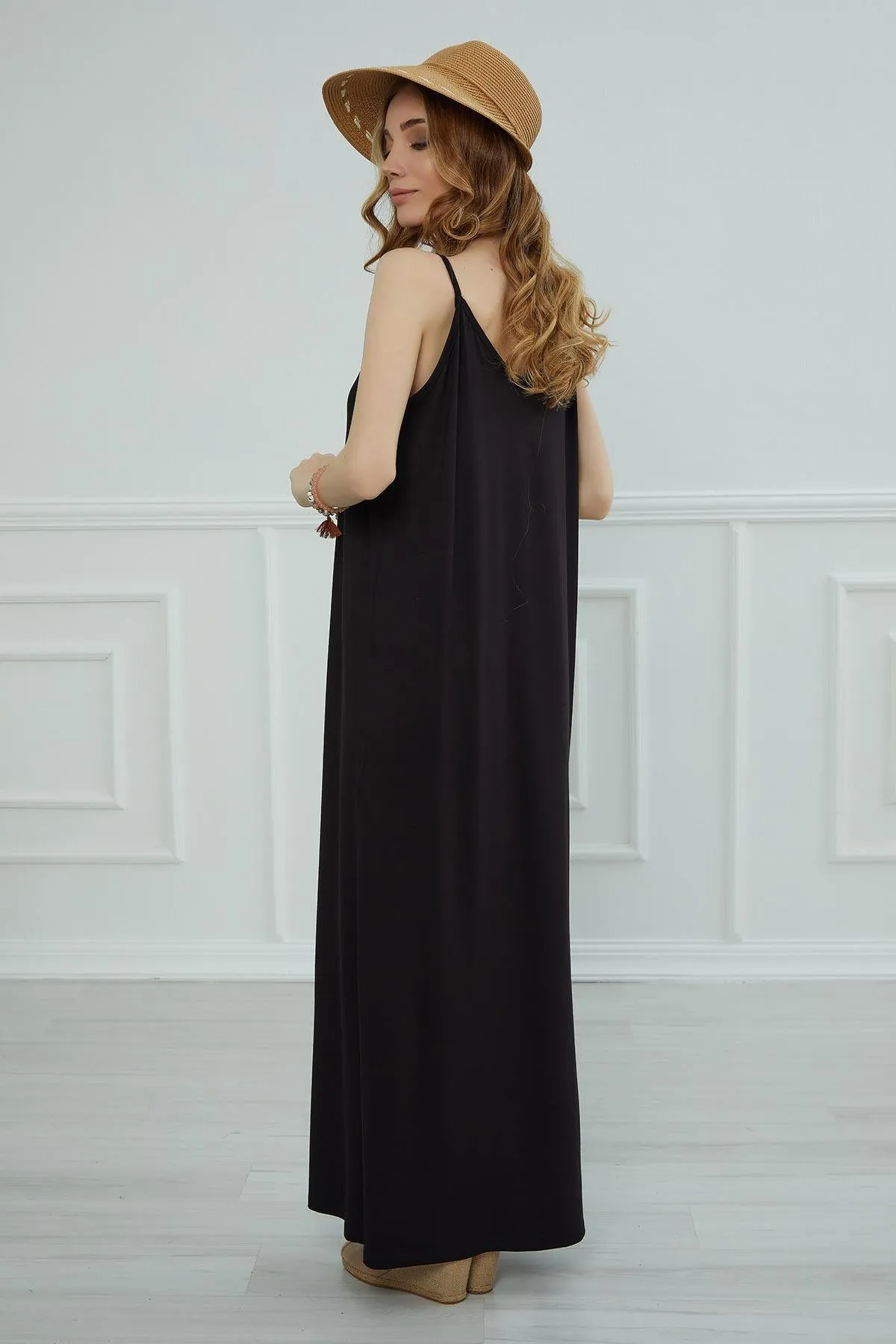 Women Side Split Casual Pullover Cotton Women Summer Strappy Maxi Dress Casual Loose Long Dress with Shoulder Straps for Women,ELB-6